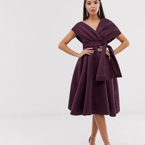 ASOS DESIGN Fallen shoulder scuba midi dress